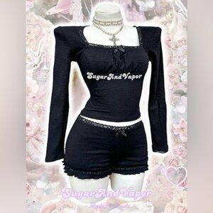 SugarAndVapor Raina Black Girly Long Sleeve Top y2k Dark Coquette Size S